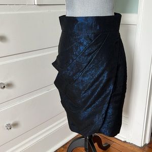 $695 Bill Blass Prussian jet blue double layer tiered drape gauze skirt 6 NWT